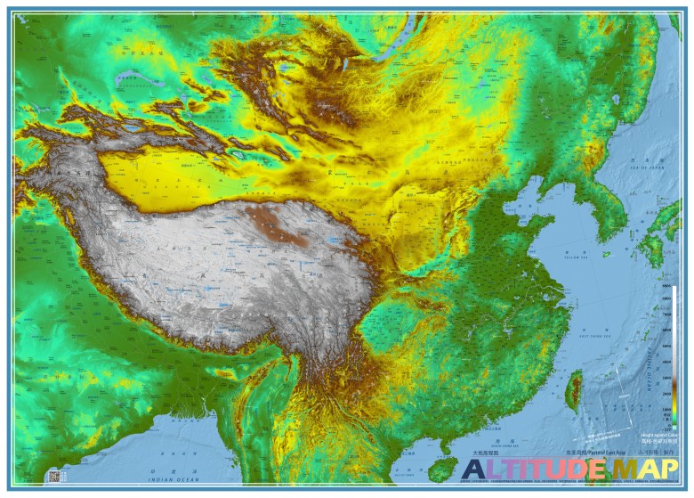 Reliefowa mapa Chin (topograficzna)