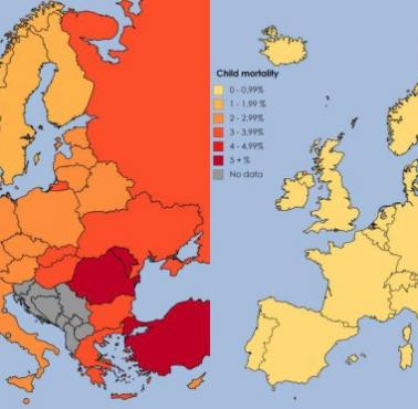 Śmiertelność dzieci w Europie w latach 1975 i 2015