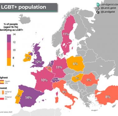 Odsetek osób w poszczególnych państwach, która jest pod wpływem tęczowej sekty, 2023