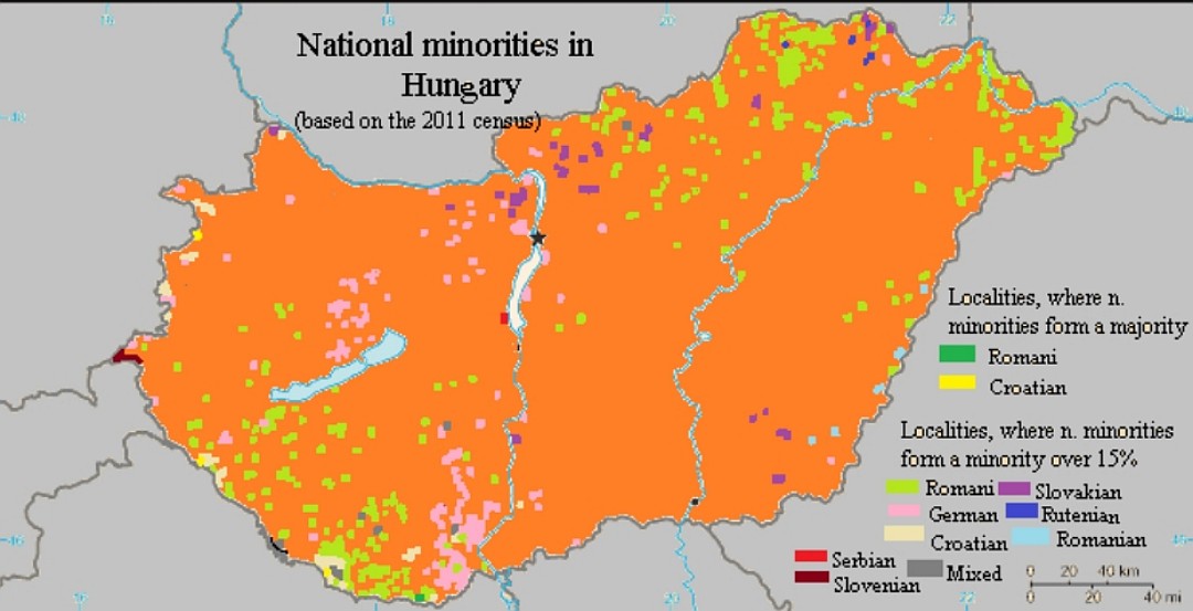 Mapa etniczna Węgier, 2011