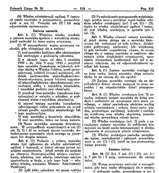 Dekret z 10 listopada 1945 o zmianie nazwisk i imion polskich Żydów