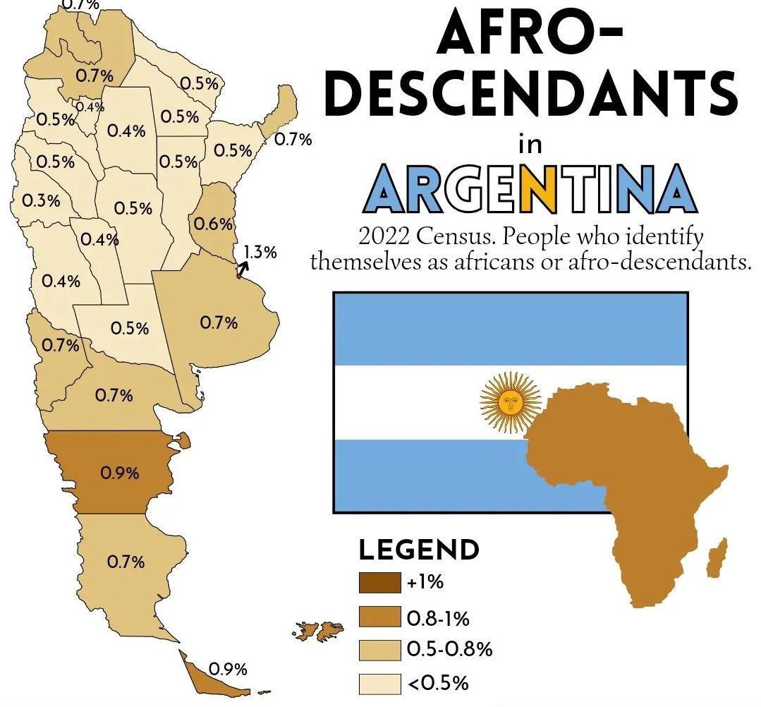 Afro-potomkowie (czarnoskórych) w Argentynie z podziałem na prowincje, 2022