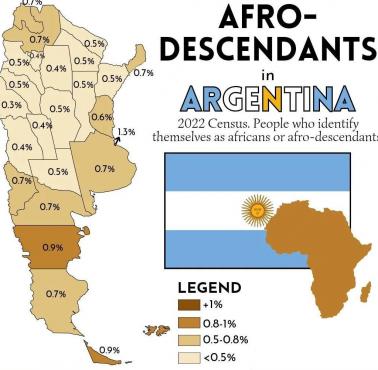 Afro-potomkowie (czarnoskórych) w Argentynie z podziałem na prowincje, 2022