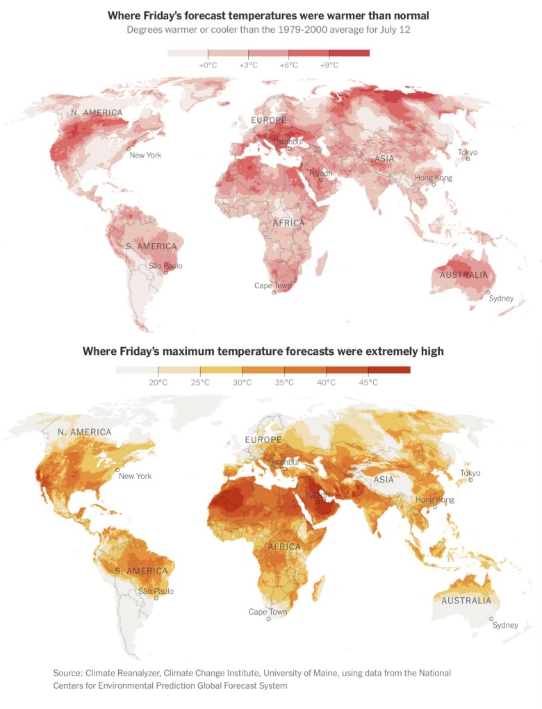 12 lipca 2024 r. globalne temperatury i anomalie z trendami 1979-2000