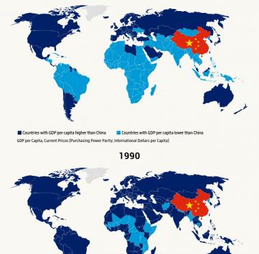 Globalny dochód na mieszkańca w stosunku do Chin, 2023 vs. 1990