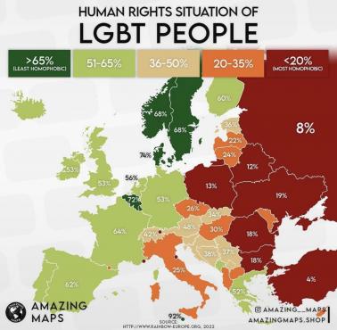 Najbardziej i najmniej tolerancyjne kraje dla ideologii LGBT w Europie, 2022