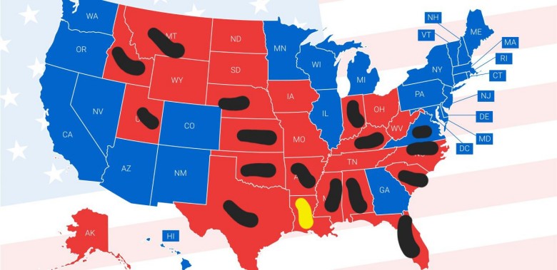 Stany USA, w których Pornhub (wszystkie porno strony) zostały zablokowane, styczeń 2025