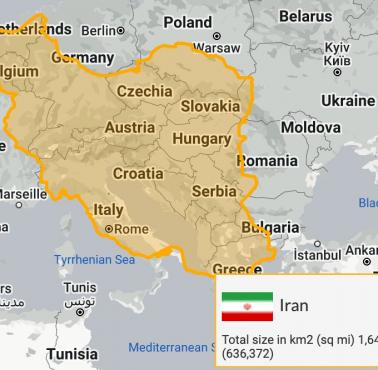 Rozmiar Iranu na tle Europy