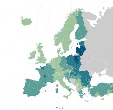 Jak długo żyją kobiety w porównaniu z mężczyznami po urodzeniu, Europa, 2018