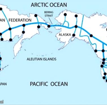 Proponowany projekt połączenia Chin, Korei, Japonii, Rosji, Kanady i USA autostradami i mostami