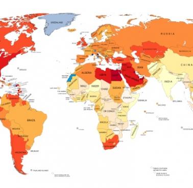 Średni wskaźnik masy ciała (BMI, wskaźnik otyłości) w poszczególnych krajach świata, World Health Organisation (WHO), 2015