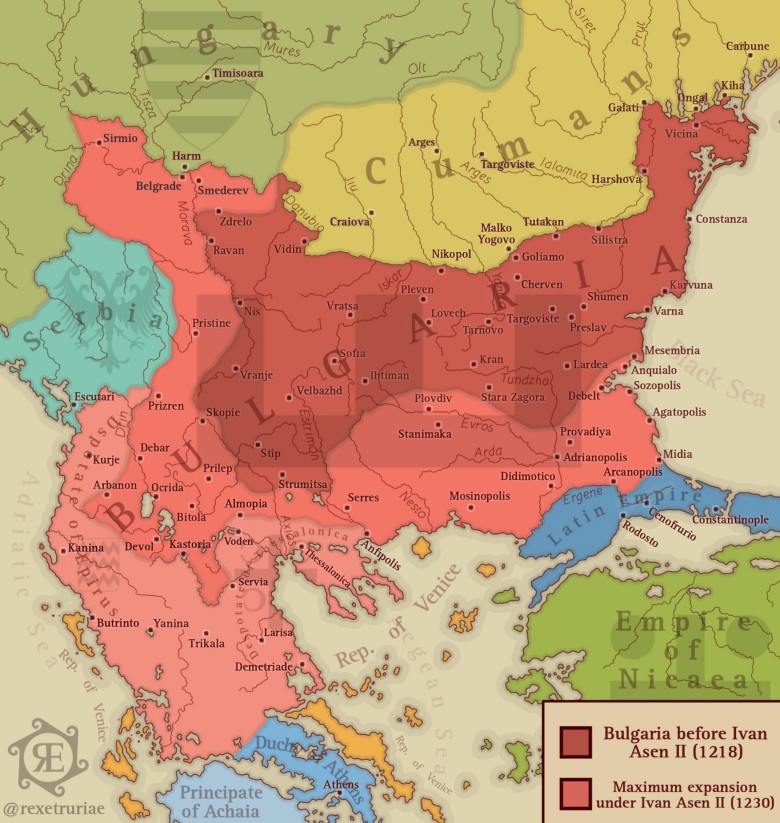 Mapa drugiego państwa bułgarskiego, 1218-1230