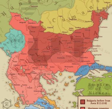 Mapa drugiego państwa bułgarskiego, 1218-1230