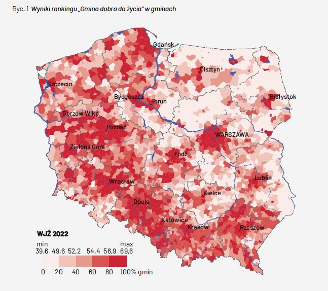 Wskaźnik jakości życia w polskich gminach, 2022