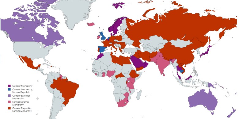 Mapa krajów, które były monarchiami od momentu ich powstania