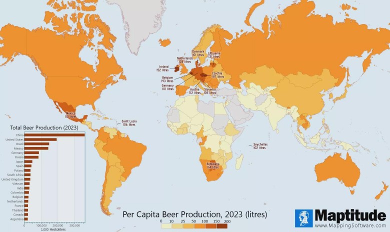 Top20 największy producentów piwa na świecie, 2023