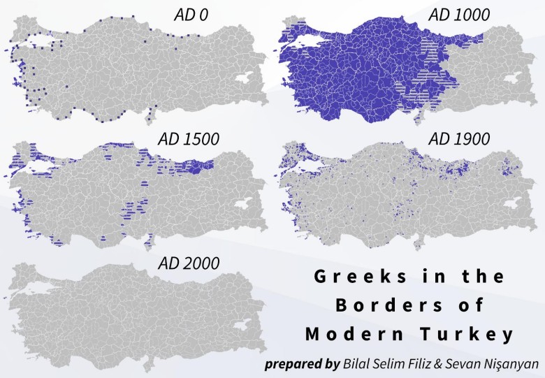 Diaspora grecka (Grecy) w granicach współczesnej Turcji, 0,1000,1500,1900,2000 roku