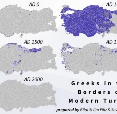 Diaspora grecka (Grecy) w granicach współczesnej Turcji, 0,1000,1500,1900,2000 roku