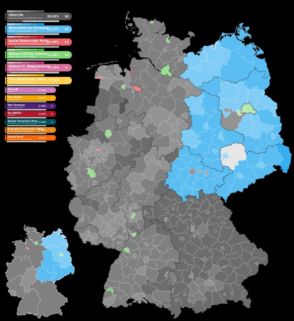 Wybory do Parlamentu Europejskiego w Niemczech w 2024 r.  Podział mandatów na partie