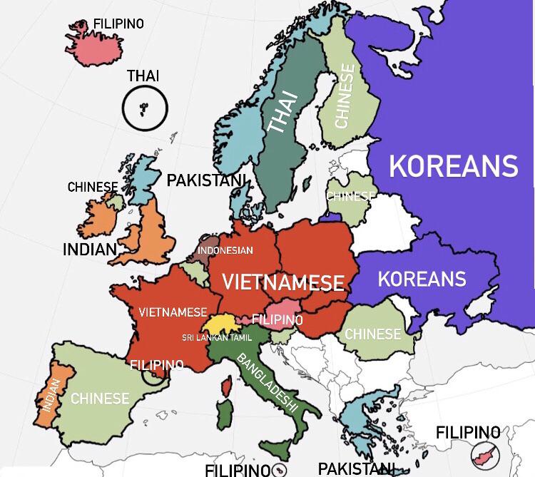 Największe grupy etniczne z Azji w Europie, 2020