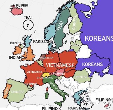 Największe grupy etniczne z Azji w Europie, 2020