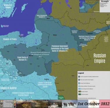 Szczegółowa mapa napoleońskiej inwazji na Rosję (w dniu 1 października 1812 roku)