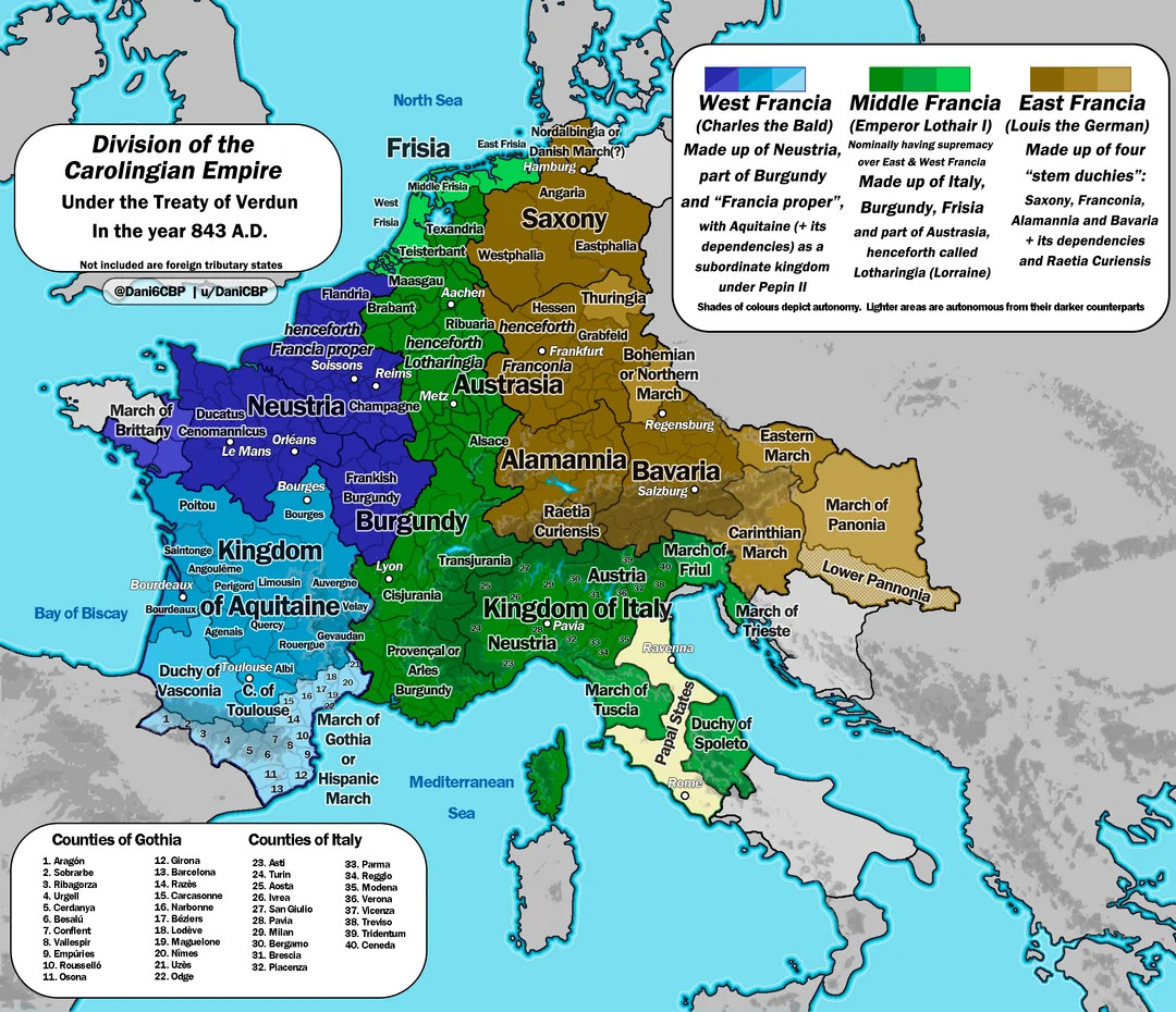 Podział państwa Karola Wielkiego - od Traktatu z Verdun z 843 roku