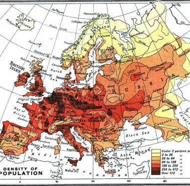 Gęstość zaludnienia Europy w 1915 roku