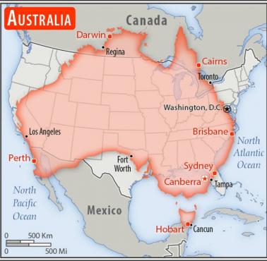 Rozmiar Australii na tle USA