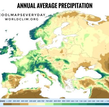 Średnie roczne opady w Europie