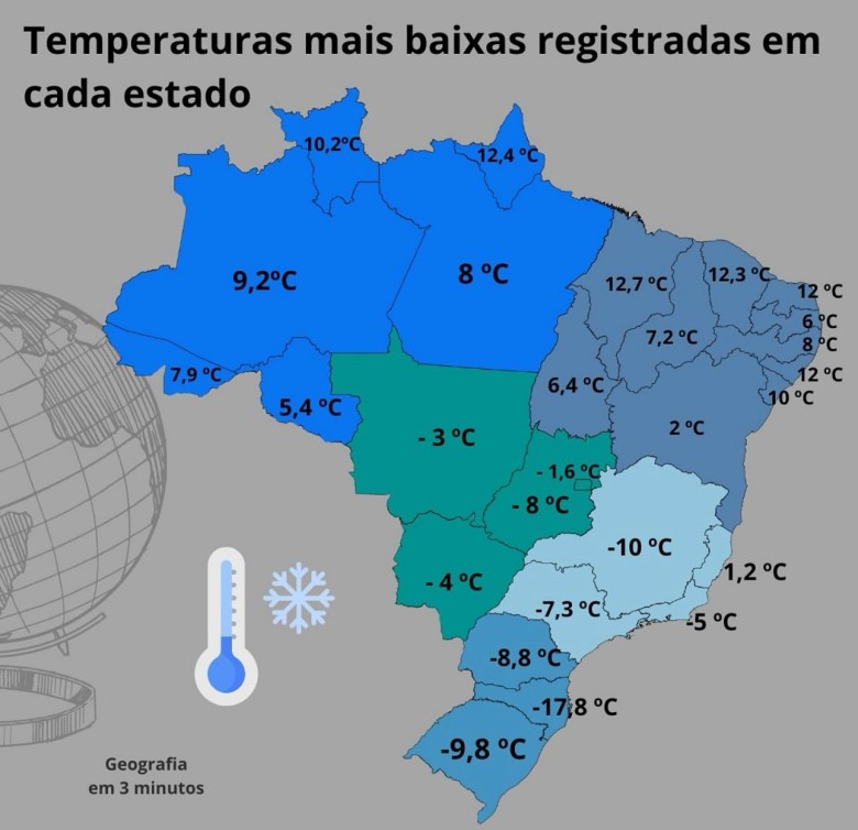 Najzimniejsza temperatura kiedykolwiek odnotowana w każdym brazylijskim stanie, 2024
