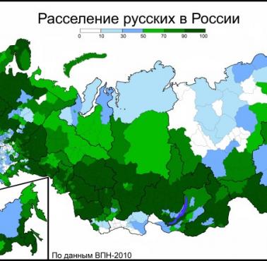 Mapa etniczna Rosji, spis powszechny z 2010