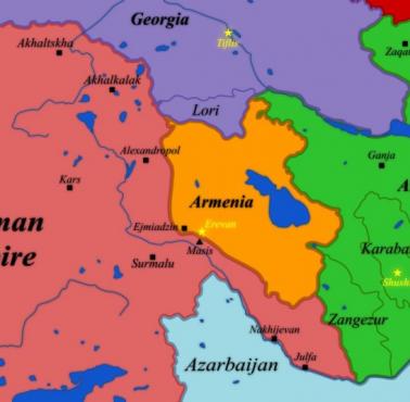 Granice Armenii po podpisaniu traktatu z Batum, 1918