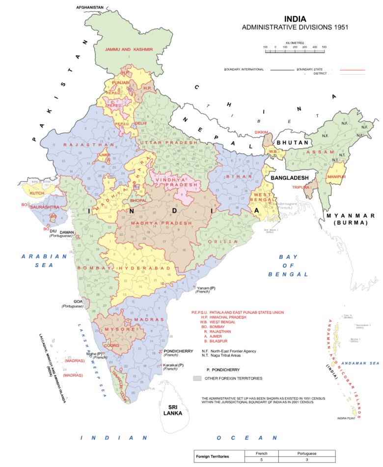 Mapa Indii, stan z 1951 roku