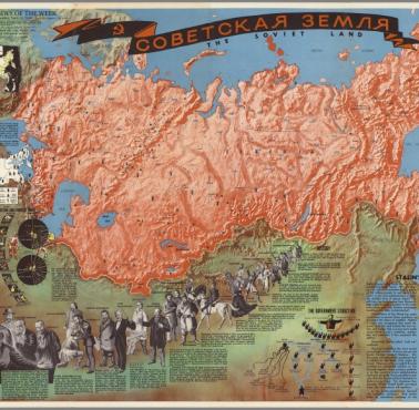 Amerykańska mapa Rosji opublikowana w 1948 roku z informacjami o klimacie, populacji, strukturze rządów ...