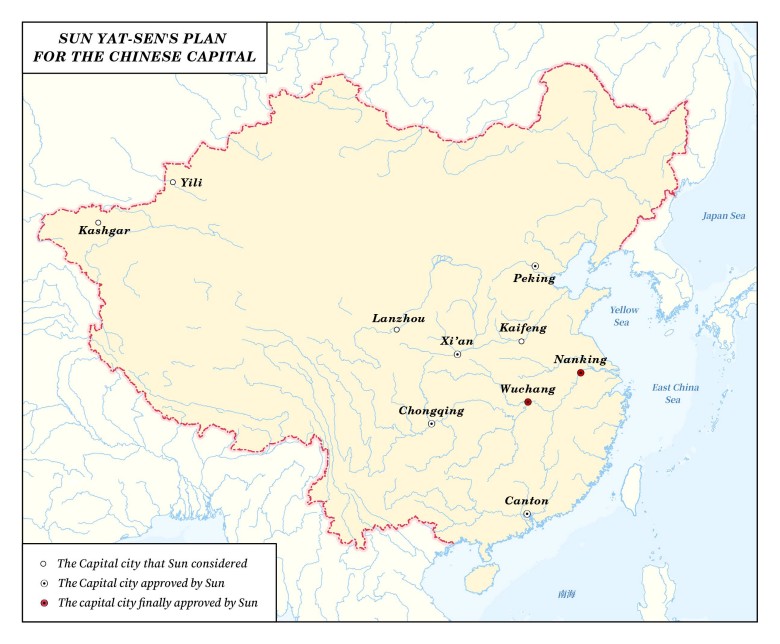 Propozycje chińskiej stolicy wg. Sun Yat-sena