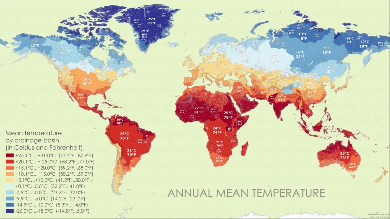 Dorzecza według średniej rocznej temperatury