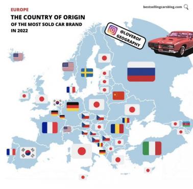 Kraj pochodzenia najlepiej sprzedającego się samochodu w Europie, 2022