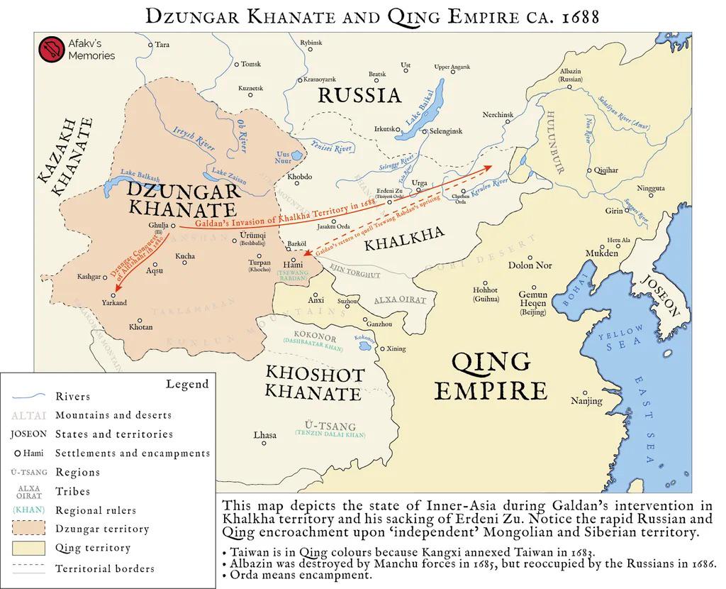 Mapa polityczna Azji Wschodniej w 1688 roku