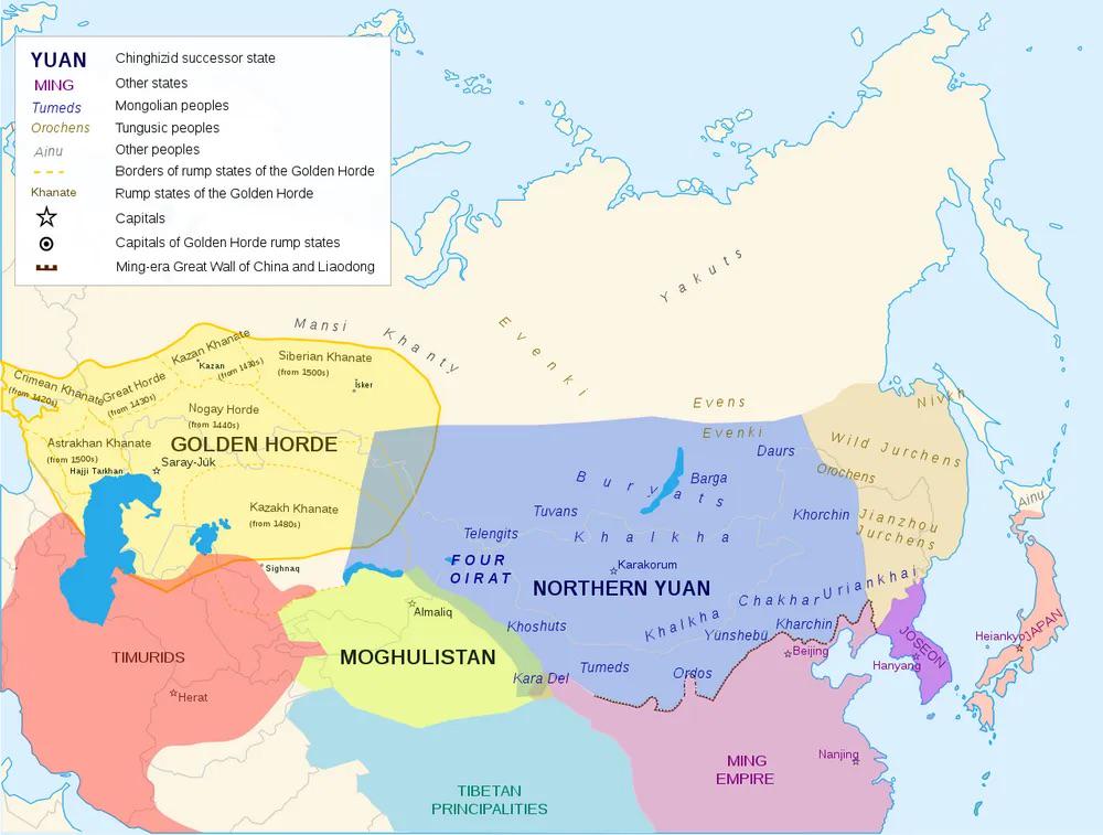 Mapa polityczna Azji Wschodniej pod koniec XV lub na początku XVI wieku