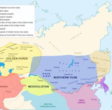 Mapa polityczna Azji Wschodniej pod koniec XV lub na początku XVI wieku