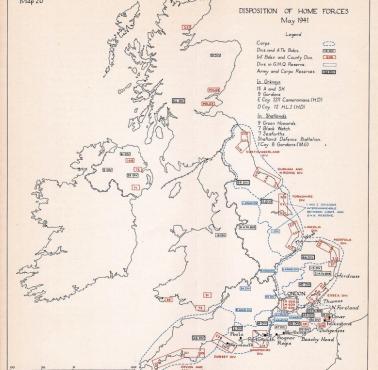 Mapa rozmieszczenia sił brytyjskich i sprzymierzonych na Wyspach, maj 1941