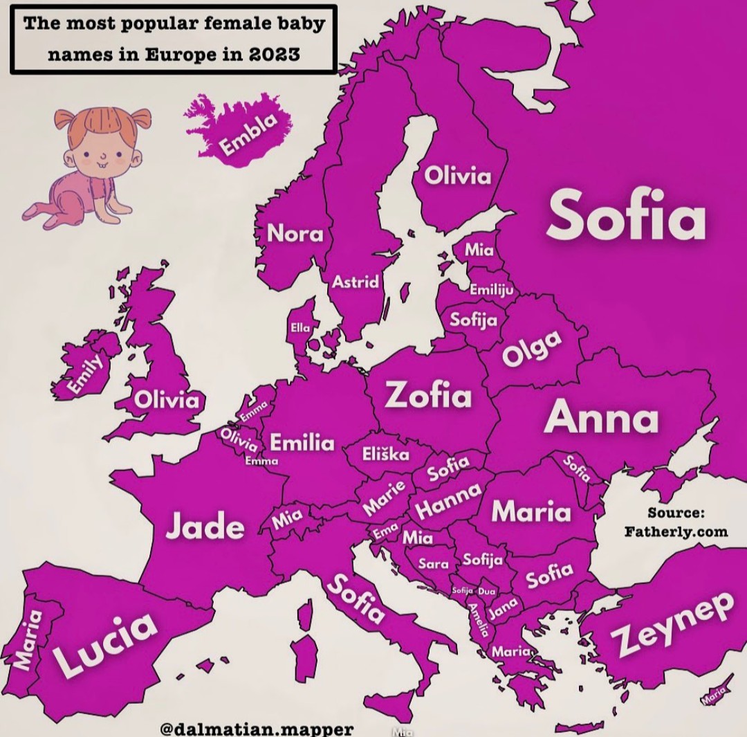 Najpopularniejsze żeńskie imię dla dziecka w Europie, 2023