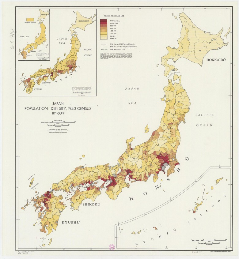 Mapa gęstości zaludnienia Japonii, 1940