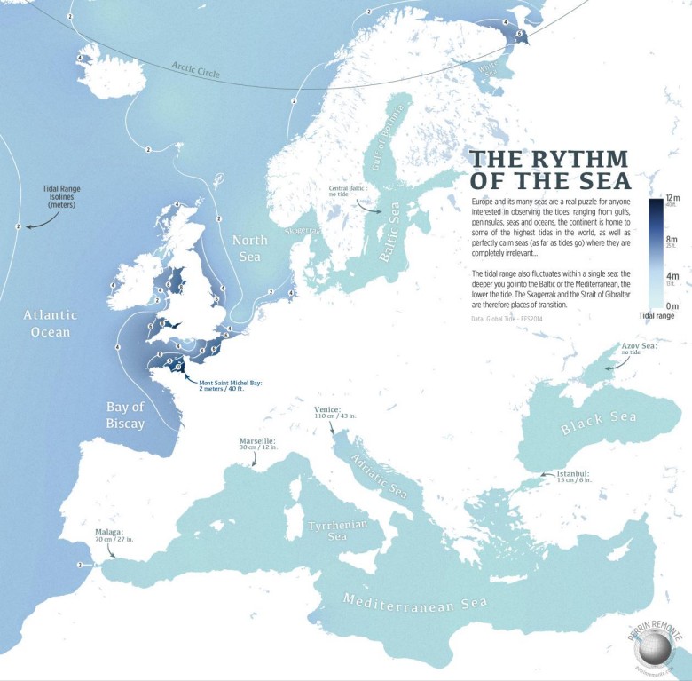 Mapa pływów morskich w Europie