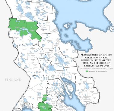 Mapy etniczne Republiki Karelii w 2002 i 2010 roku, zgodnie z ogólnorosyjskimi spisami ludności