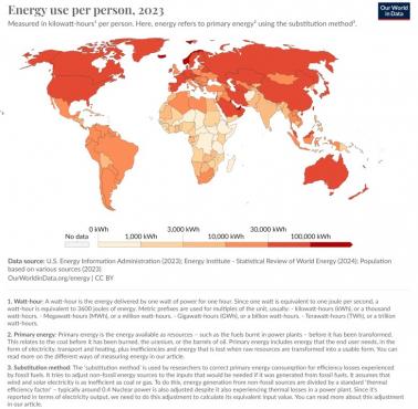 Kraje według zużycia energii elektrycznej na osobę (kWh na rok), 2023