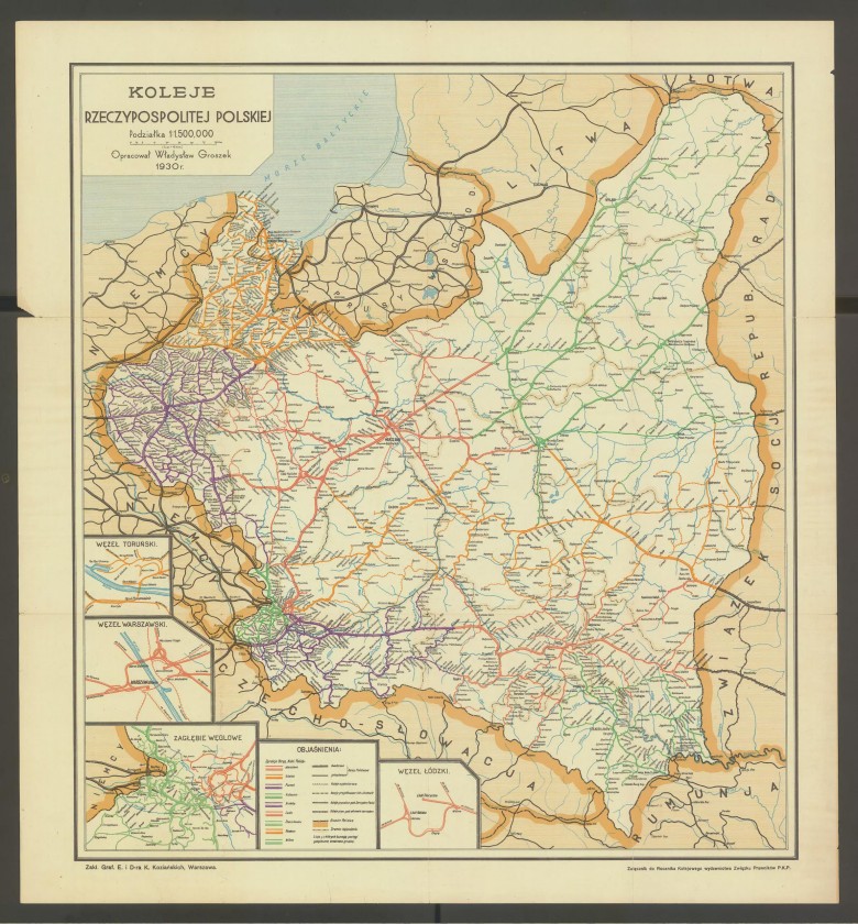 Polska mapa kolejowa z 1930 r.