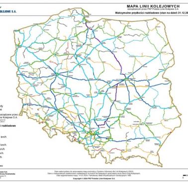 Maksymalna prędkość pociągów pasażerskich w sieci kolejowej w Polsce, 2023