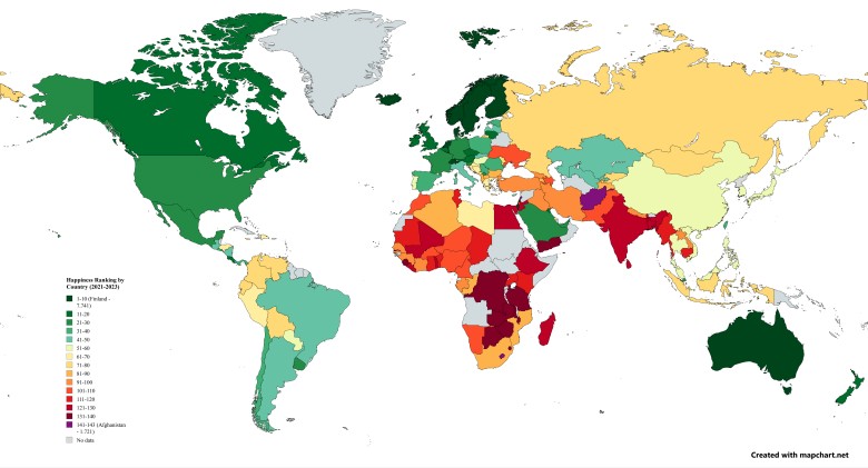 Poziom szczęścia w poszczególnych krajach świata, World Happiness Report 2024